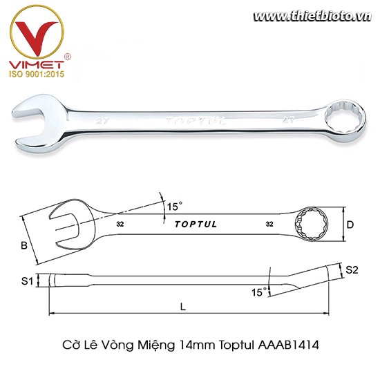 Cờ lê đầu vòng miệng 14mm Toptul AAAB1414