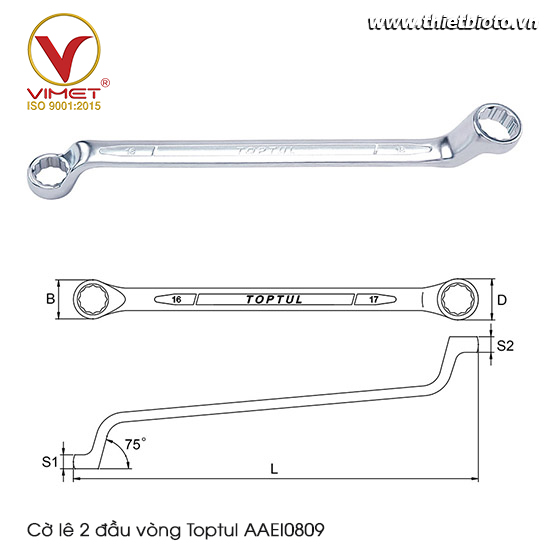 Cờ lê 2 đầu vòng Toptul AAEI0809