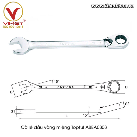 Cờ lê đầu vòng miệng Toptul ABEA0808