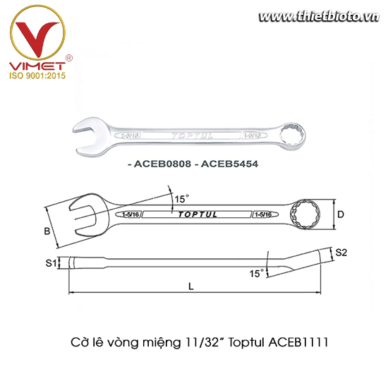 Cờ lê vòng miệng Toptul hệ inch  11/32