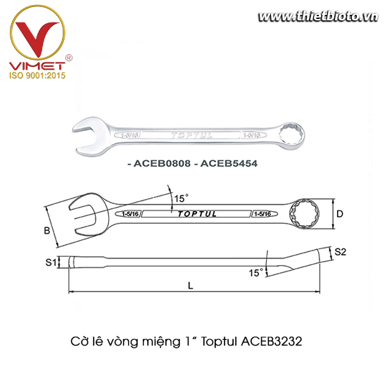 Cờ lê vòng miệng Toptul hệ inch  1