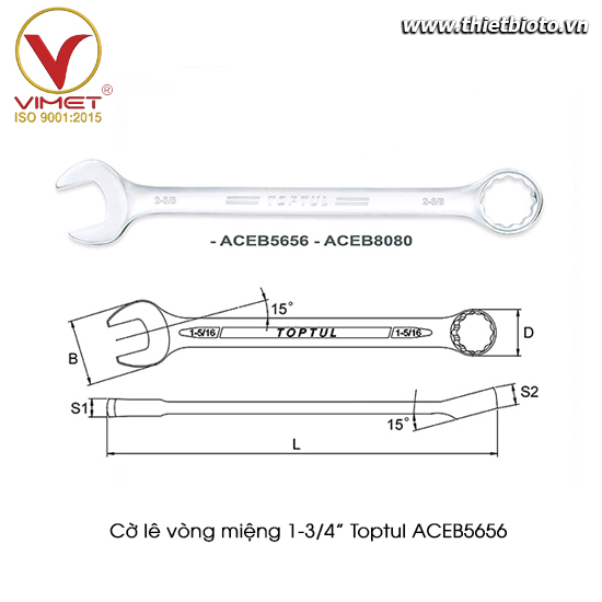 Cờ lê vòng miệng Toptul hệ inch  1-3/4