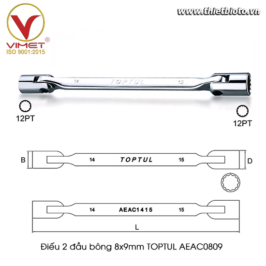 Điếu 2 đầu bông 8x9mm TOPTUL AEAC0809