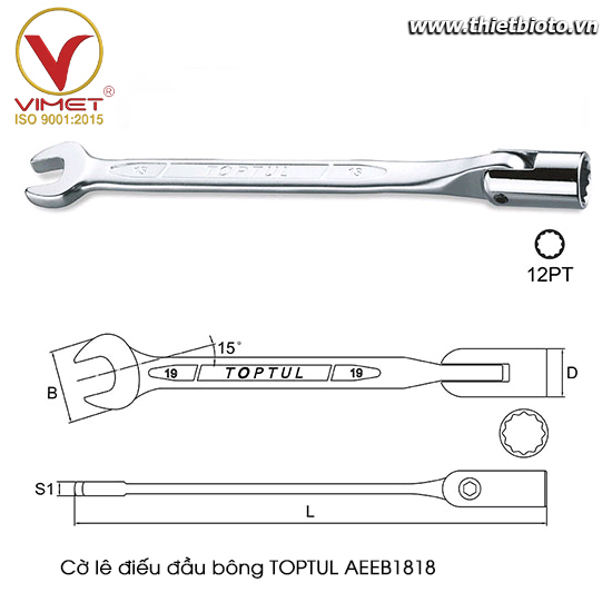 Cờ lê đầu miệng đầu điếu bông TOPTUL AEEB1818