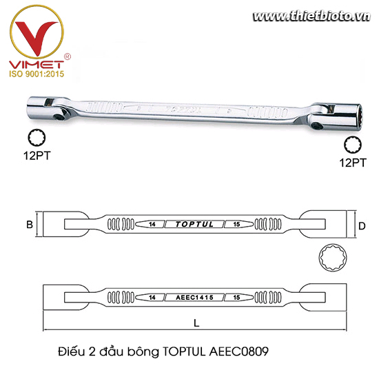 Điếu 2 đầu bông 08x09mm TOPTUL AEEC0809