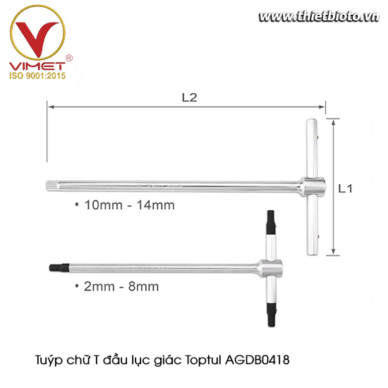 Tuýp chữ T đầu lục giác Toptul AGDB0418