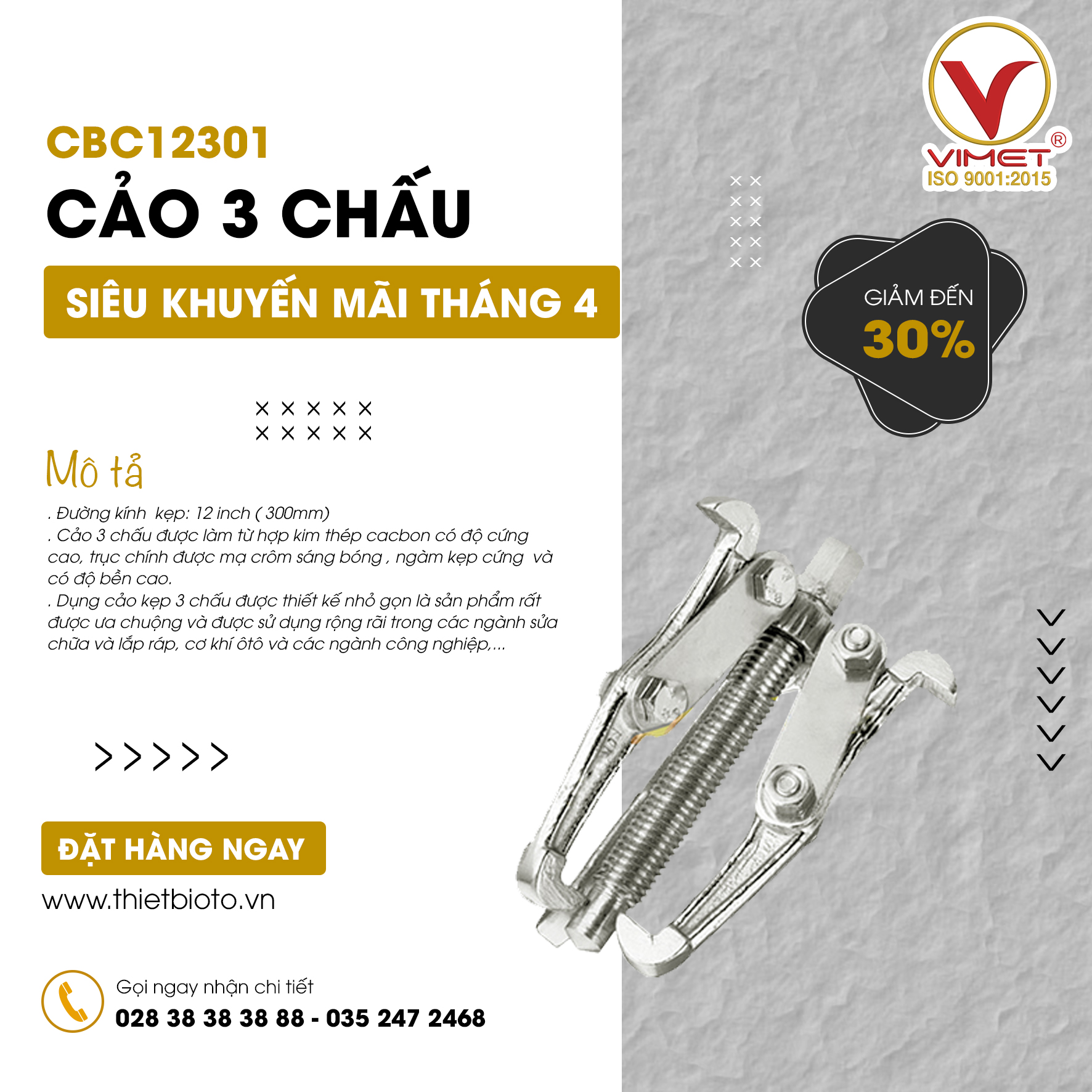 Cảo vòng bi 3 chấu 12 inch HIDI CBC12301