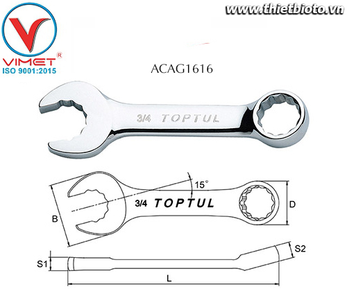 Cờ lê đầu vòng miệng 1/2 Toptul ACAG1616