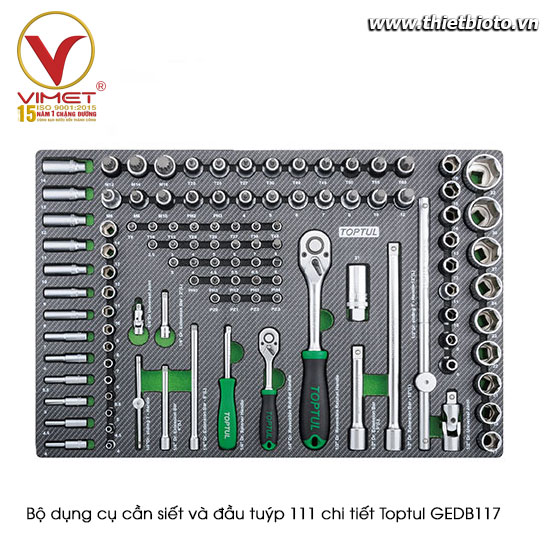 Bộ dụng cụ cần siết và đầu tuýp 111 chi tiết Toptul GEDB117