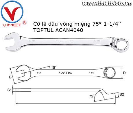 Cờ lê đầu vòng miệng 75° TOPTUL ACAN4040